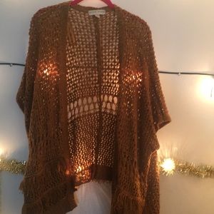 crochet knit sweater cardigan gold/brown/taupe